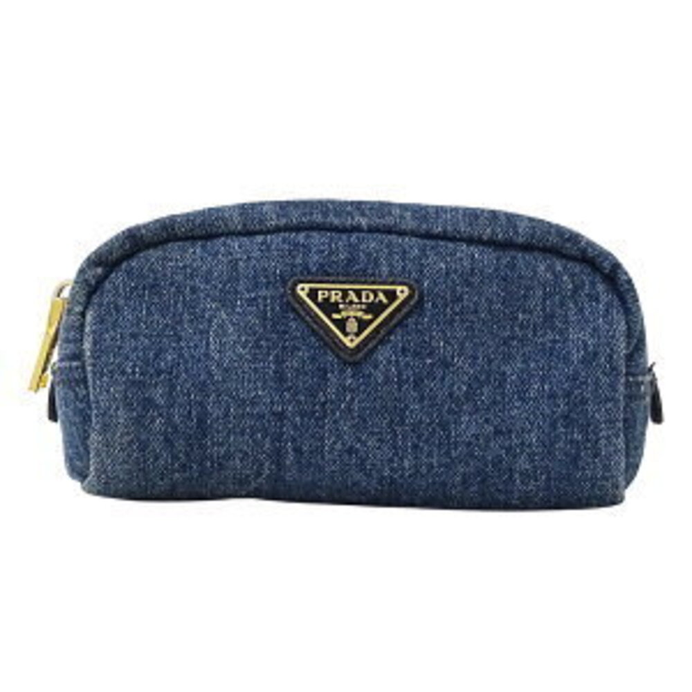 Prada Clutch Denim Navy Blue Logo